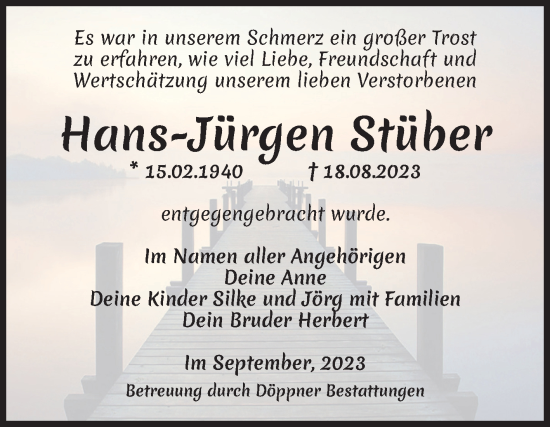 Traueranzeige von Hans-Jürgen Stüber von Volksstimme Oschersleben/Wanzleben