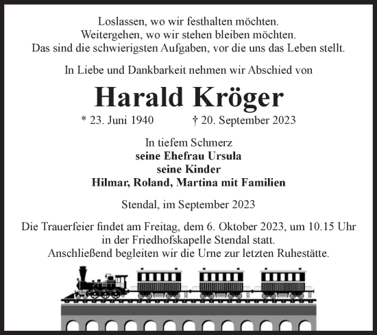 Traueranzeige von Harald Kröger von Volksstimme Altmark Ost