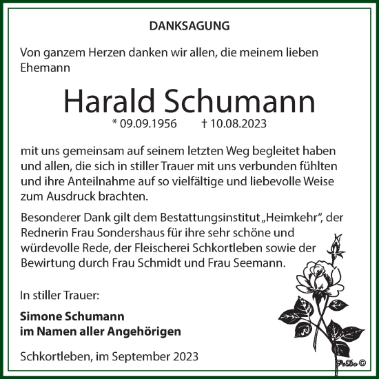 Traueranzeige von Harald Schumann von Trauerkombi Weißenfels