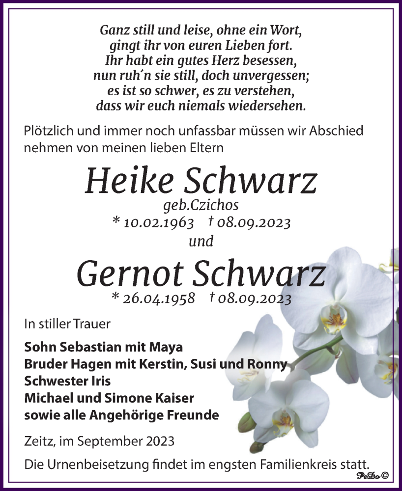  Traueranzeige für Heike und Gernot Schwarz vom 23.09.2023 aus Trauerkombi Zeitz