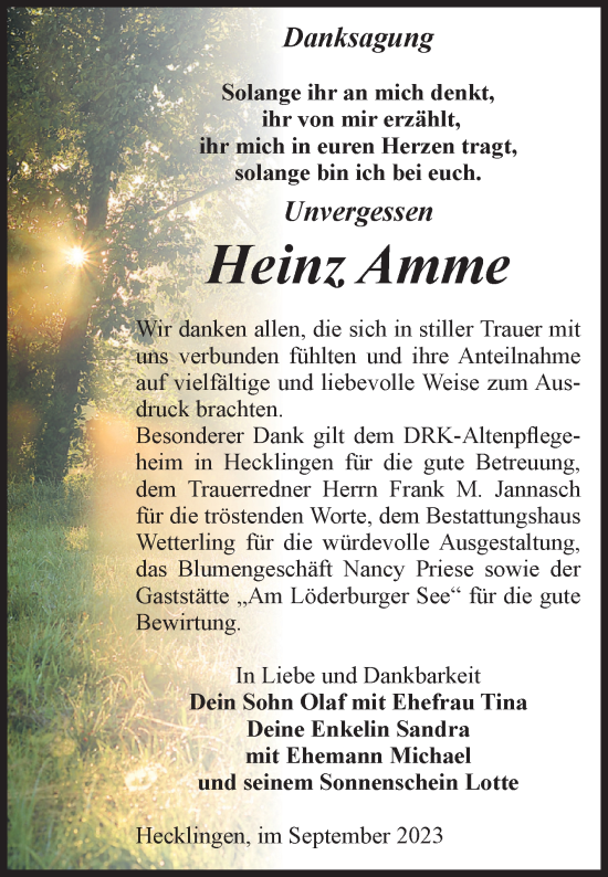 Traueranzeige von Heinz Amme 