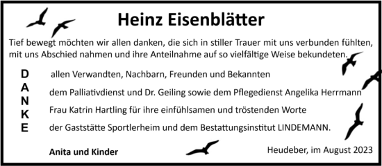 Traueranzeige von Heinz Eisenblätter von Volksstimme Halberstadt