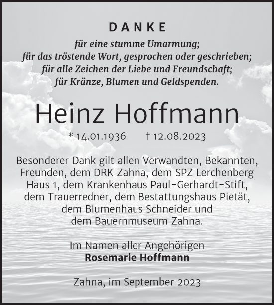 Traueranzeige von Heinz Hoffmann von Trauerkombi Wittenberg