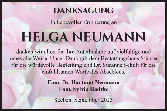 Traueranzeige von Helga Neumann von Volksstimme Altmark West