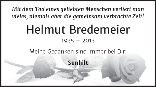 Traueranzeige von Helmut Bredemeier von Mitteldeutsche Zeitung Mansfelder Land