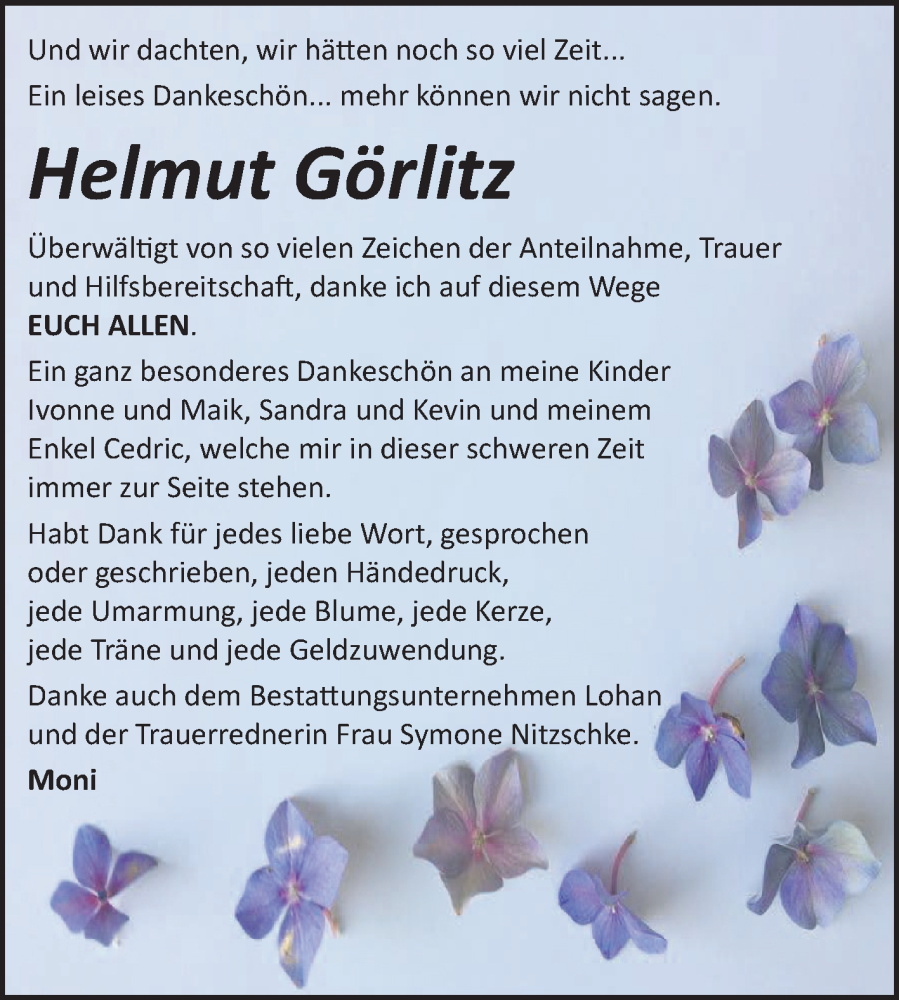 Traueranzeige für Helmut Görlitz vom 06.09.2023 aus Trauerkombi Bitterfeld