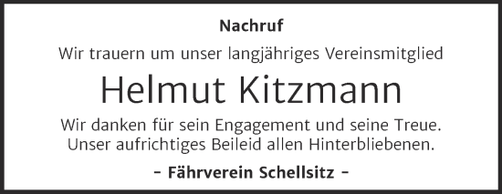 Traueranzeige von Helmut Kitzmann von Wochenspiegel Naumburg/Nebra