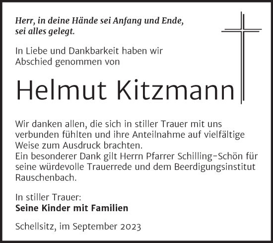 Traueranzeige von Helmut Kitzmann von Naumburger Tageblatt