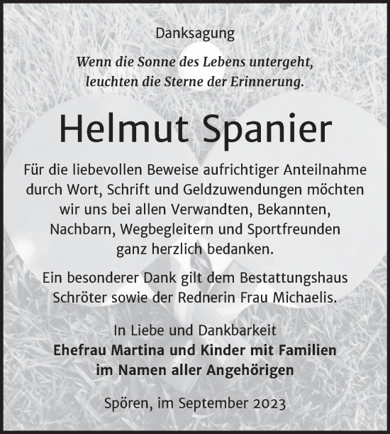 Traueranzeige von Helmut Spanier von Trauerkombi Bitterfeld