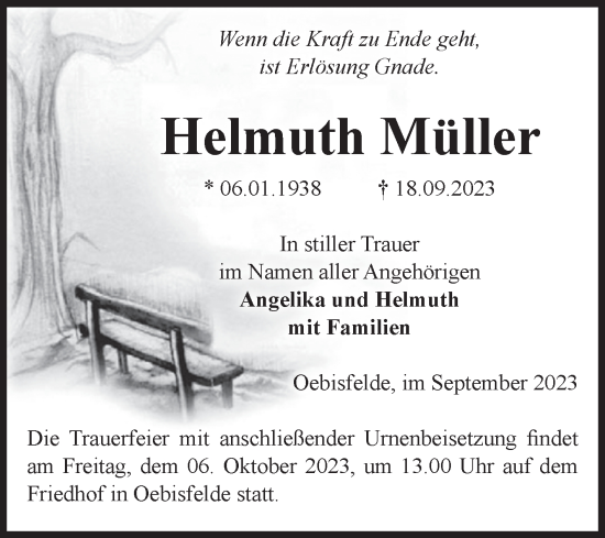 Traueranzeige von Helmuth Müller von Volksstimme Altmark West