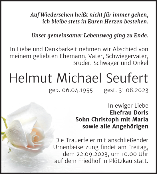 Traueranzeige von Helmut Michael Seufert von Trauerkombi Bernburg