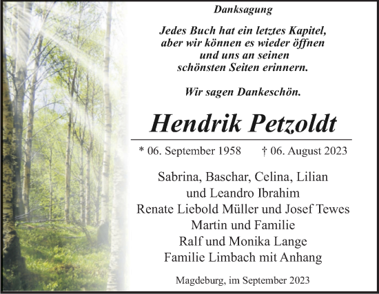 Traueranzeige von Hendrik Petzoldt von Volksstimme Magdeburg