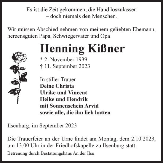 Traueranzeige von Henning Kißner von Volksstimme Wernigerode