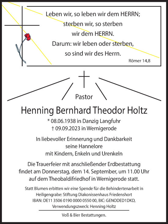 Traueranzeige von Henning Bernhard Theodor Holtz von Volksstimme Wernigerode