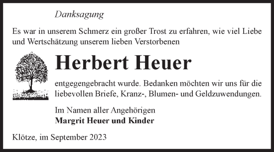 Traueranzeige von Herbert Heuer von Volksstimme Altmark West