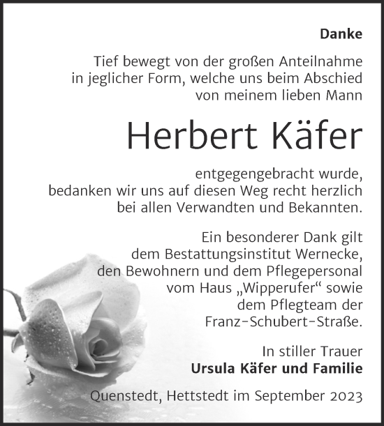 Traueranzeige von Herbert Käfer von Trauerkombi Mansfelder Land