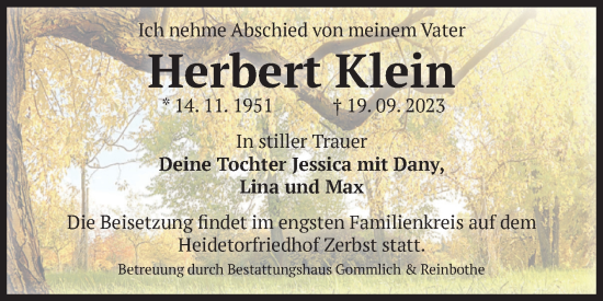 Traueranzeige von Herbert Klein von Volksstimme Zerbst