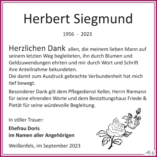 Traueranzeige von Herbert Siegmund von Trauerkombi Weißenfels