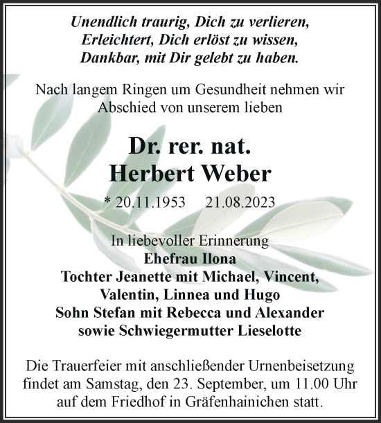 Traueranzeige von Herbert Weber von Trauerkombi Wittenberg