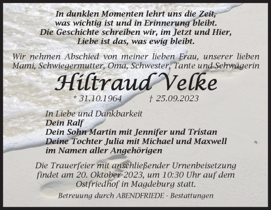 Traueranzeige von Hilraud Velke von Volksstimme Magdeburg