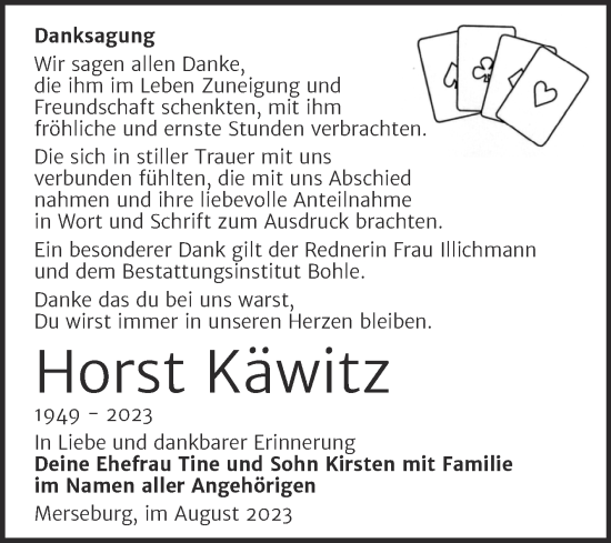 Traueranzeige von Horst Käwitz von Trauerkombi Merseburg