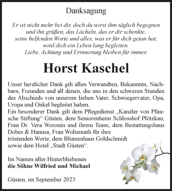 Traueranzeige von Horst Kaschel von Volksstimme Staßfurt
