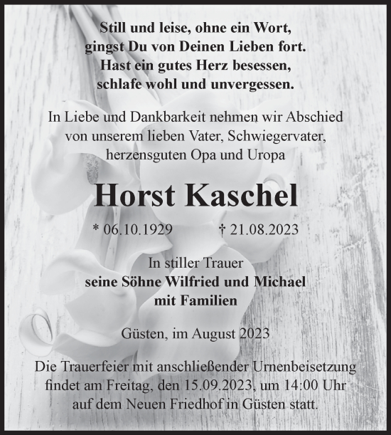 Traueranzeige von Horst Kaschel von Volksstimme Staßfurt