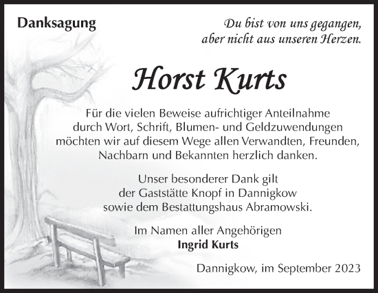 Traueranzeige von Horst Kurts von Volksstimme Burg/Genthin