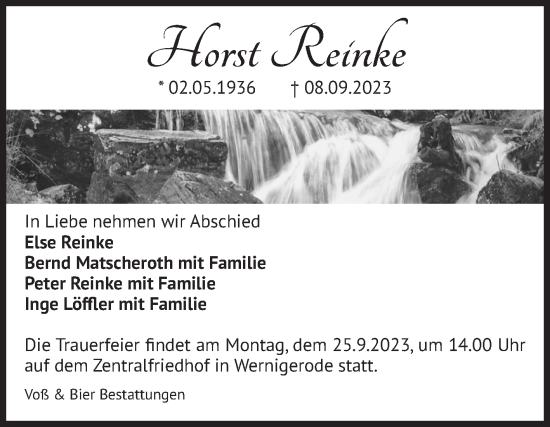 Traueranzeige von Horst Reinke von Volksstimme Wernigerode