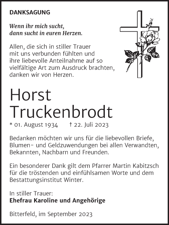 Traueranzeige von Horst Truckenbrodt von Mitteldeutsche Zeitung Bitterfeld