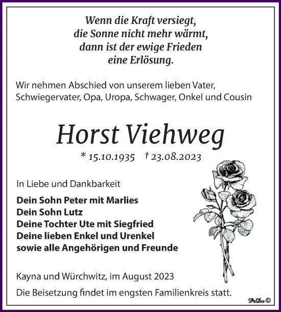 Traueranzeige von Horst Viehweg von Trauerkombi Zeitz