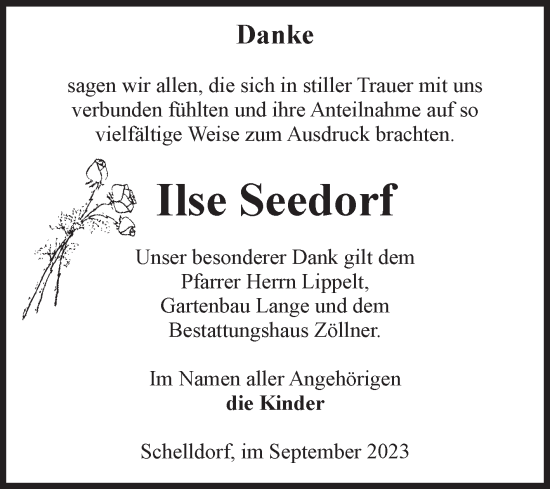 Traueranzeige von Ilse Seedorf von Volksstimme Altmark Ost