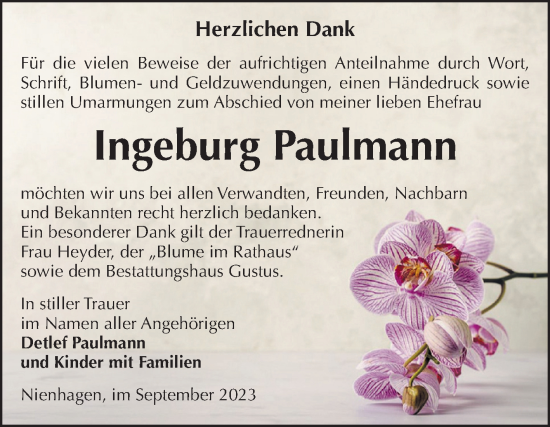 Traueranzeige von Ingeburg Paulmann von Volksstimme Halberstadt