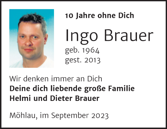 Traueranzeige von Ingo Brauer von Trauerkombi Wittenberg