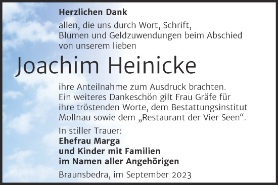 Traueranzeige von Joachim Heinicke von Trauerkombi Merseburg