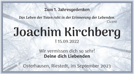 Traueranzeige von Joachim Kirchberg von Mitteldeutsche Zeitung Mansfelder Land