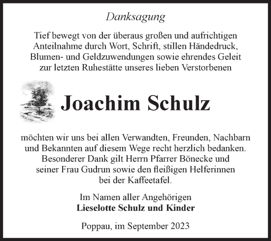 Traueranzeige von Joachim Schulz von Volksstimme Altmark West