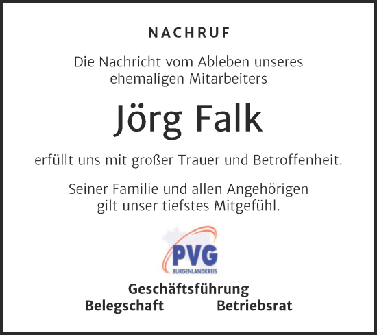 Traueranzeige von Jörg Falk von Super Sonntag Merseburg/Querfurt