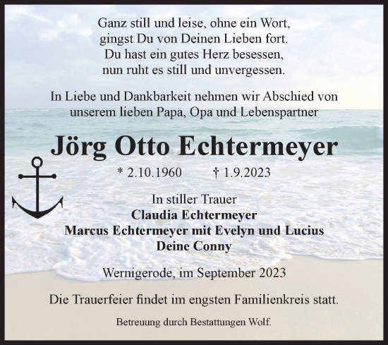 Traueranzeige von Jörg Otto Echtermeyer von Volksstimme Wernigerode