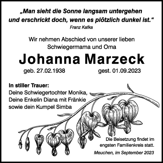 Traueranzeige von Johanna Marzeck von Trauerkombi Weißenfels