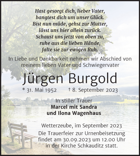 Traueranzeige von Jürgen Burgold von Trauerkombi Zeitz