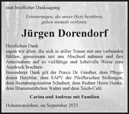 Traueranzeige von Jürgen Dorendorf von Volksstimme Haldensleben/Wolmirstedt