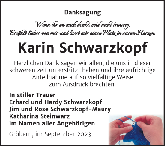 Traueranzeige von Karin Schwarzkopf von Trauerkombi Bitterfeld