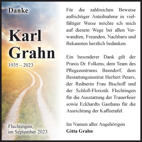 Traueranzeige von Karl Grahn von Volksstimme Haldensleben/Wolmirstedt
