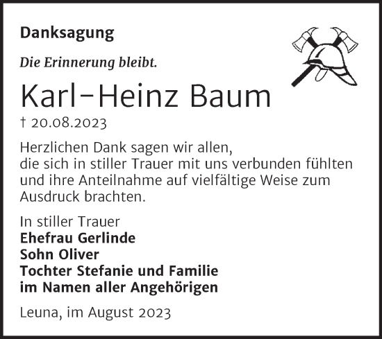 Traueranzeige von Karl-Heinz Baum von Trauerkombi Merseburg
