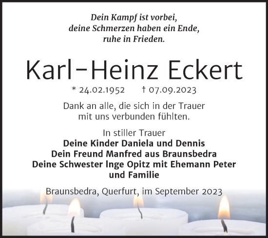 Traueranzeige von Karl-Heinz Eckert von Trauerkombi Merseburg
