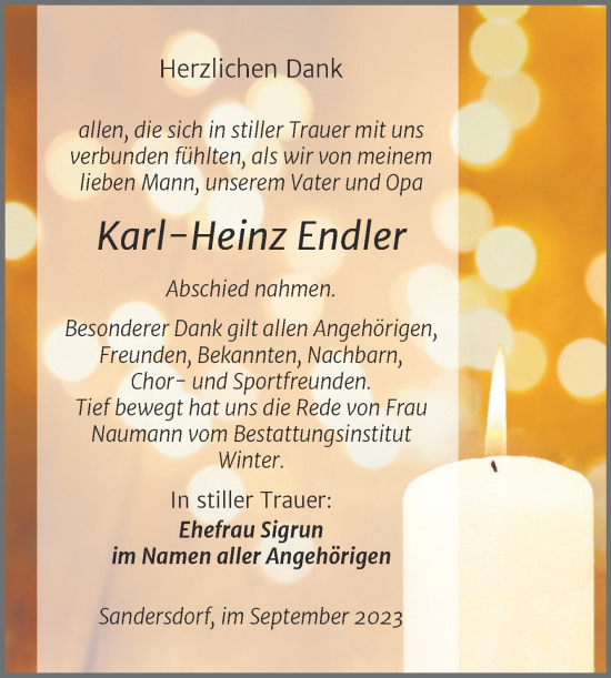 Traueranzeige von Karl-Heinz Endler von Trauerkombi Bitterfeld