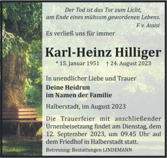 Traueranzeige von Karl-Heinz Hilliger von Volksstimme Halberstadt