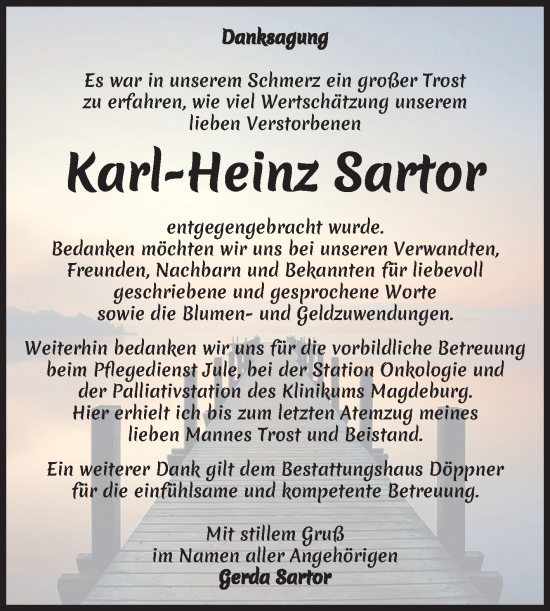 Traueranzeige von Karl-Heinz Sartor von Volksstimme Magdeburg