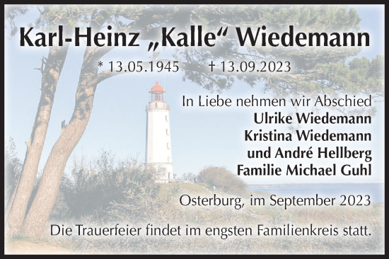 Traueranzeige von Karl-Heinz Wiedemann von Volksstimme Altmark Ost